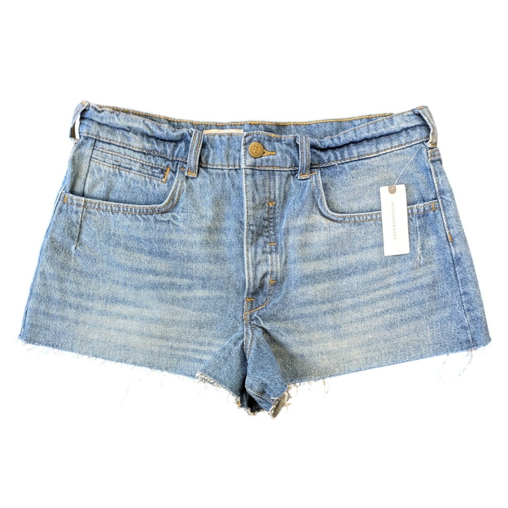 Pilcro‎ Anthropologie Forsythia Micro Denim Shorts Button Fly Raw Hem Womens 30